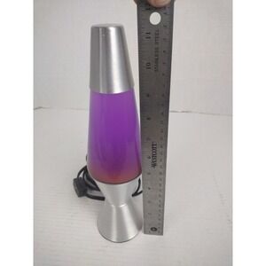 11.5" Lava Brand Motion Lamp w/ Yellow Wax in Purple Liquid with Silver Base EUC